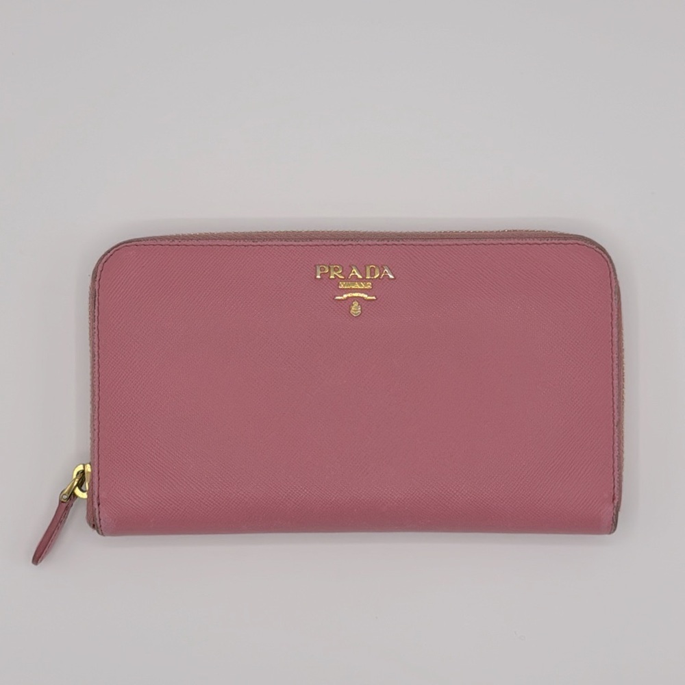 Prada pink long leather zip wallet